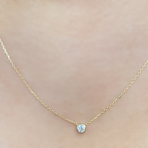 14 Karat Yellow Gold Diamond Bezel Necklace