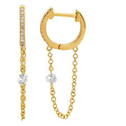14K Yellow Gold Hoop Dangle Floating Diamond Earrings