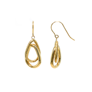 14K Yellow Gold Double Hoop Drop Earrings