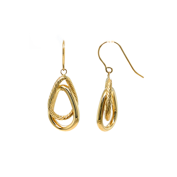 14K Yellow Gold Double Hoop Drop Earrings