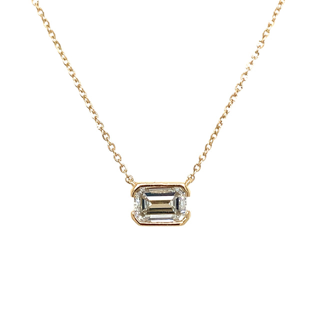 14k Yellow East-West Laboratory Grown Emerald Cut Diamond Pendant
