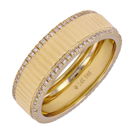 14K Fluted Wide Band Diamond Ring