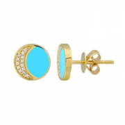 14K Turquoise Enamel and Diamond Earrings