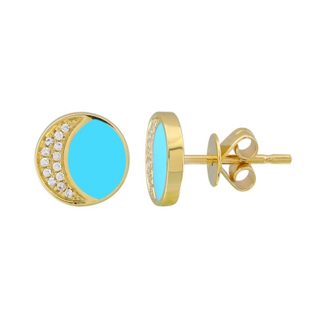 14K Turquoise Enamel and Diamond Earrings