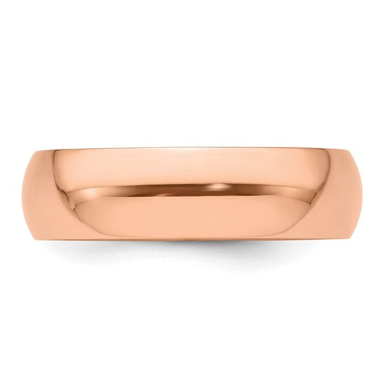 14 Karat Rose Gold Plain 6MM Heavy Weight Wedding Band