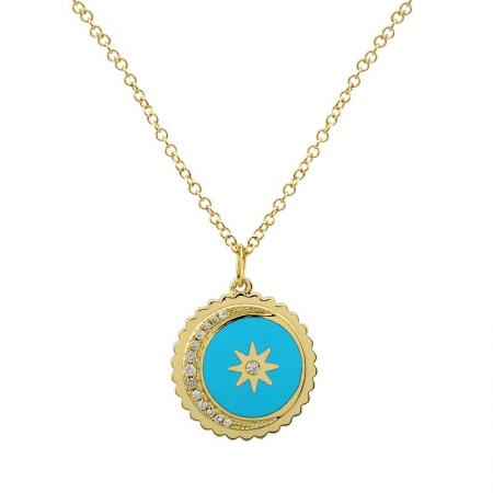14K Turquoise Enamel and Diamond Necklace