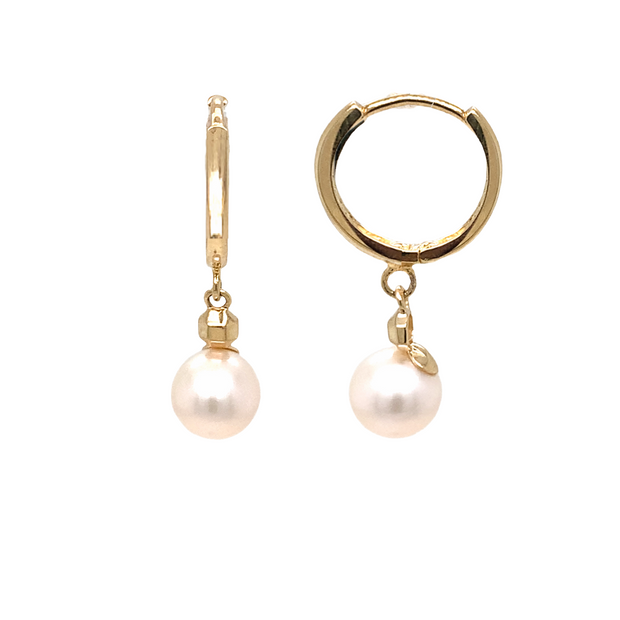 14k Yellow Gold and Pearl Drop Earrings