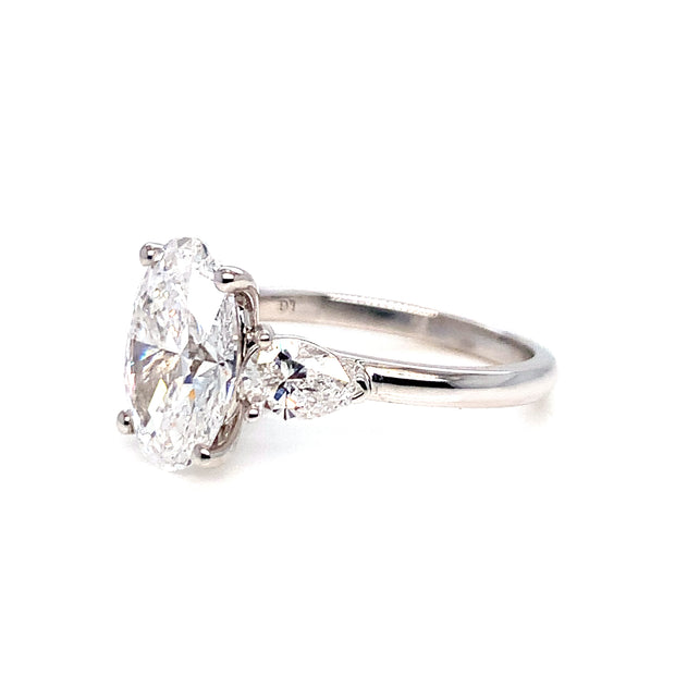14K White Gold 3 Stones 3.79ctw Laboratory-Grown Oval Diamond Engagement Ring