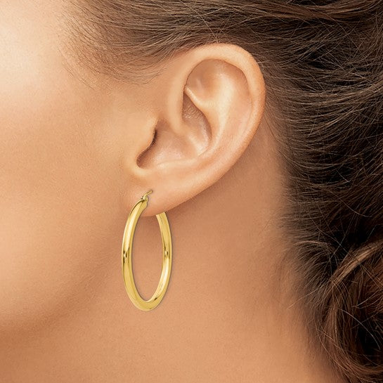 14K Gold 3MM Medium Tube Hoop Earrings