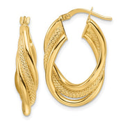 14K Yellow Gold Medium Textured Oval Hoop Earrings