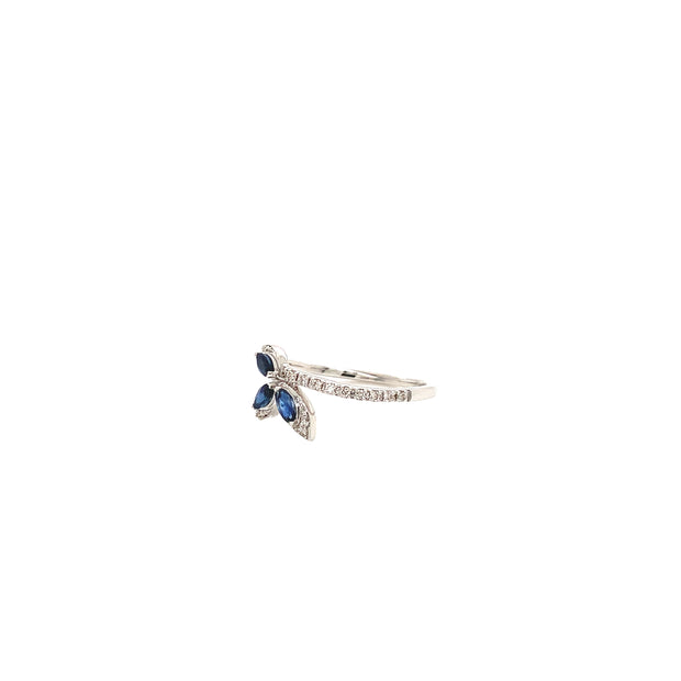 14K White Gold Sapphire and Diamond Leaf Ring