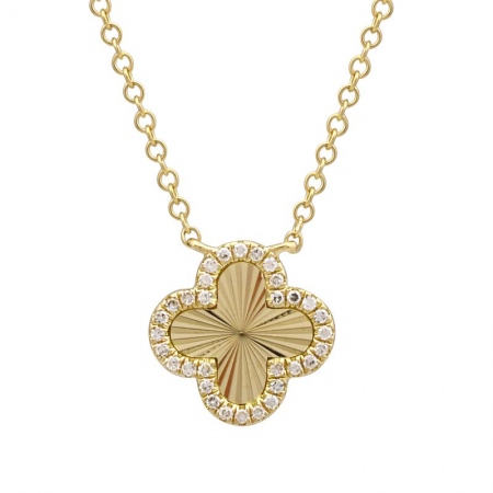 14K Yellow Gold Diamond Fluted Quatrefoil Necklace