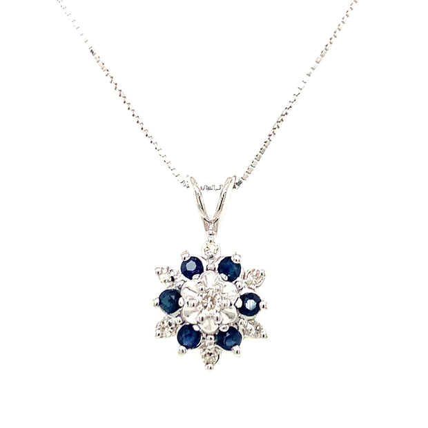 14K White Gold Sapphire and Diamond Pendant