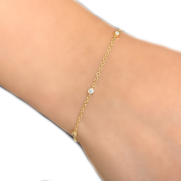 14K Gold Diamond Station Bracelet