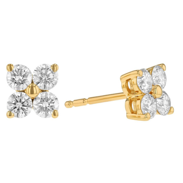 14K Gold Diamond 4 Diamond Stud Earrings
