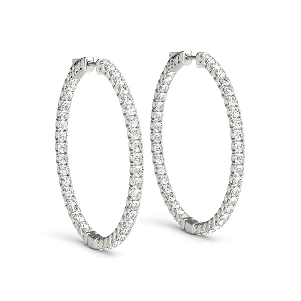 14K White Gold Inside Out Large Diamond Hoop Earrings
