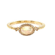 14K Gold East West Oval Halo Ring with Opal and Diamond