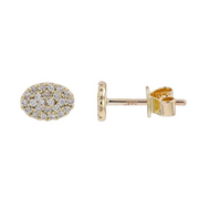 14K Yellow Oval Pave Disc Earrings
