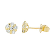 14K Yellow Gold Diamond Flower Stud Earrings