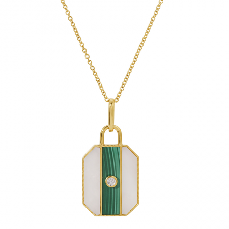 14K Mother of Pearl Malachite and Diamond Necklace