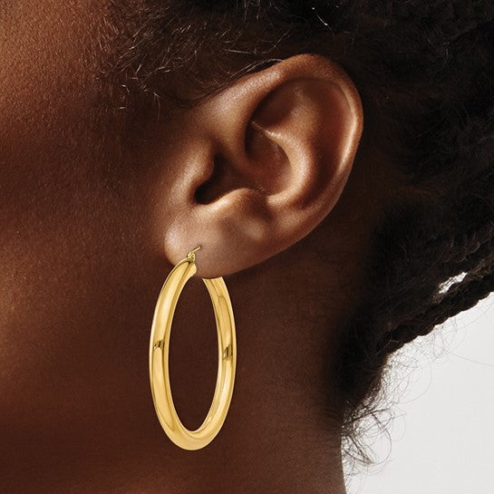14K Gold 4MM Medium Tube Hoop Earrings