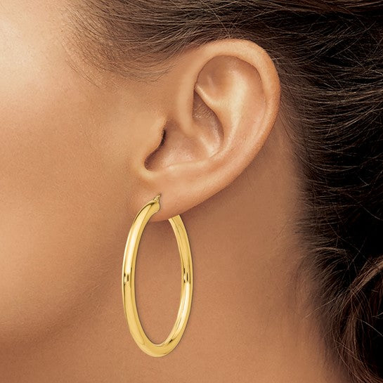 14K Gold 4MM Large Tube Hoop Earrings