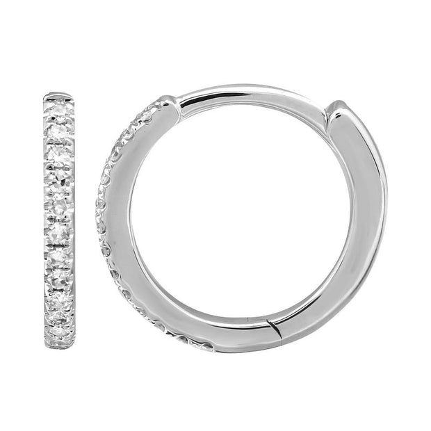 14K White Gold Diamond Huggie Earrings