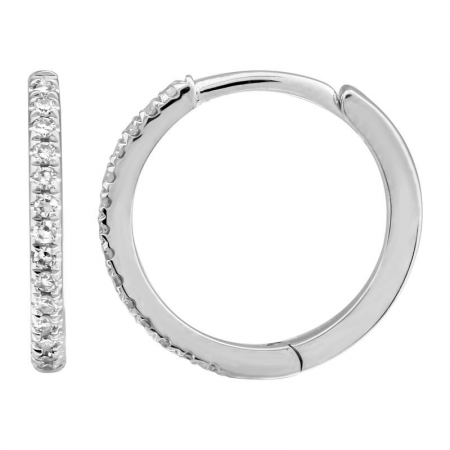 14K White Gold 12MM Diamond Huggie Earrings