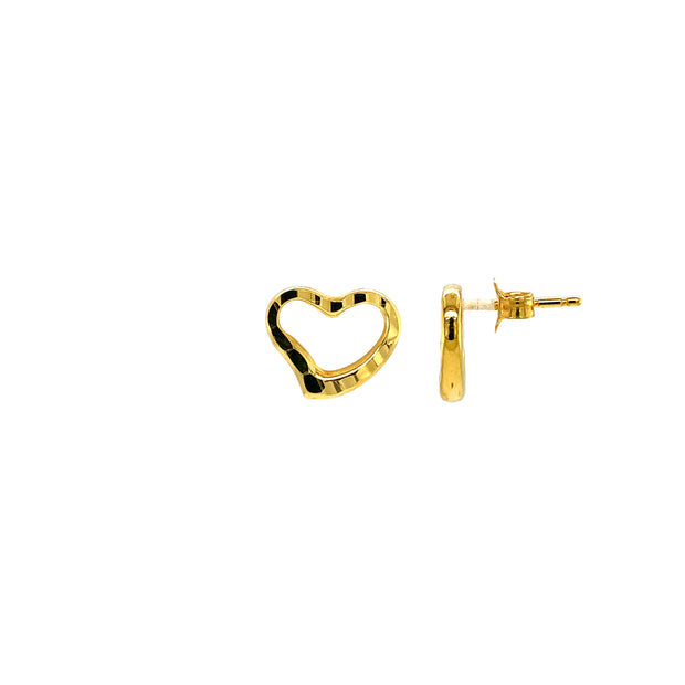 14K Yellow Gold Heart Stud Earrings