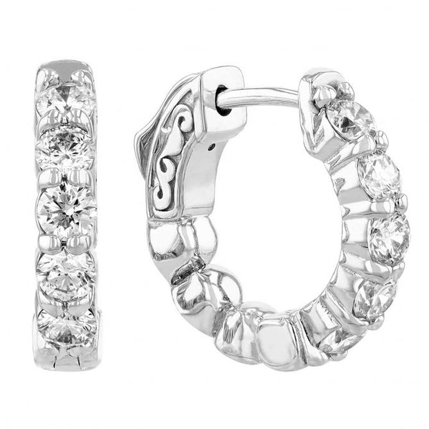 14K White Gold Small Diamond Hoop Earrings