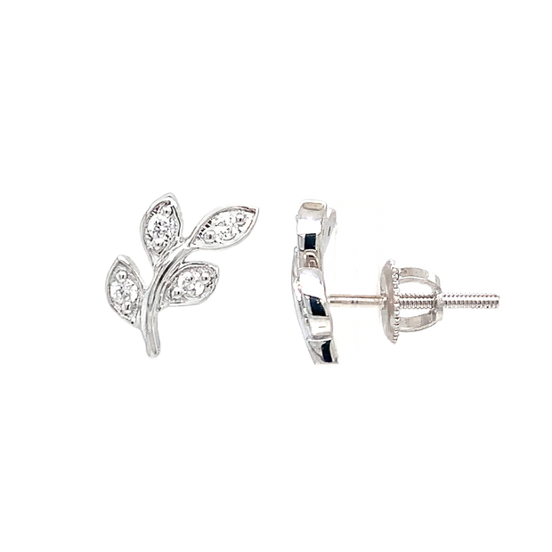 14K White Gold Leaf Post Earring
