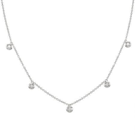 14K White Gold Bezel Set Diamond Station Necklace