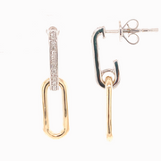 14K Two Tones Gold Paperclip Diamond Drop Earrings