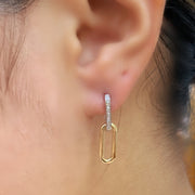 14K Two Tones Gold Paperclip Diamond Drop Earrings