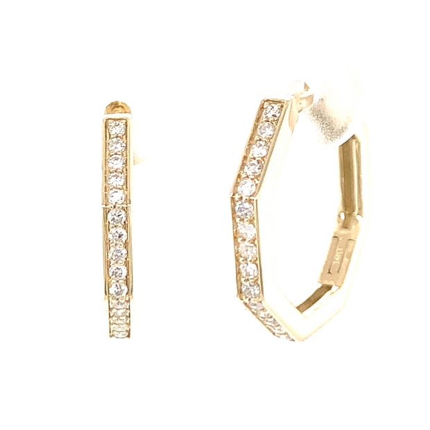 14K Yellow Gold Hexagon Hoop Earrings