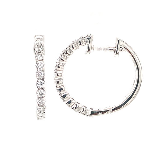 14K White Gold Diamond Hoop Earrings