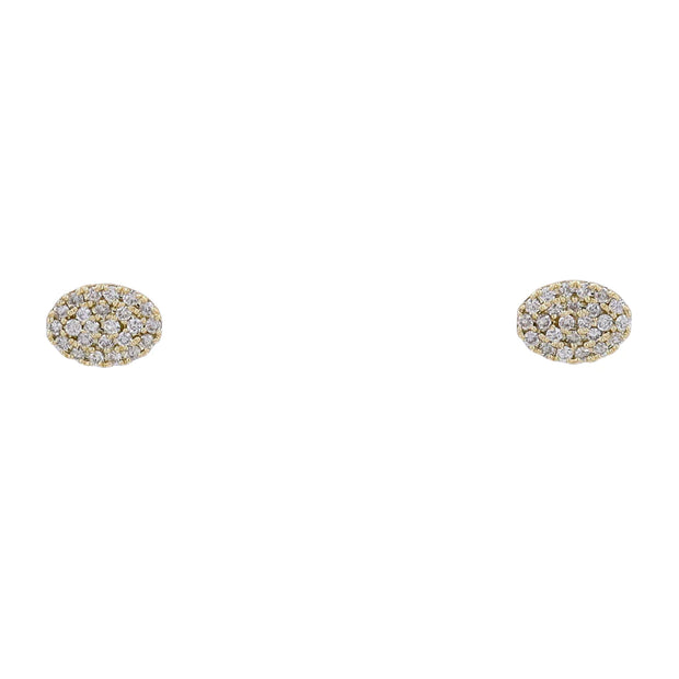 14K Yellow Oval Pave Disc Earrings