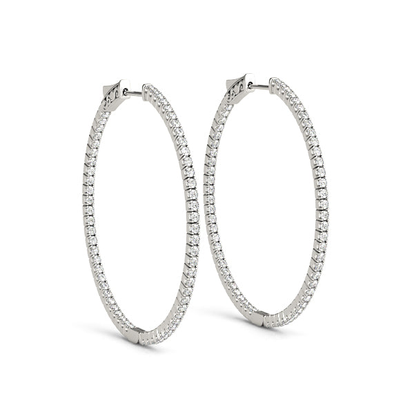 14K White Gold In and Out Diamond Hoop Earrings