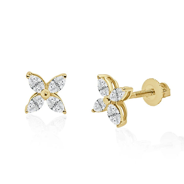 14K Yellow Gold Flower Post Earrings