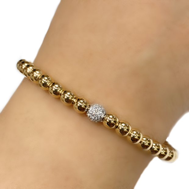 14K Gold and Diamond Bead Bracelet