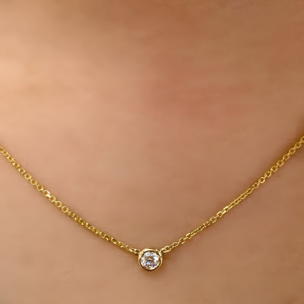 14K Bezel Diamond Solitaire Necklace