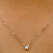 14K White Gold Bezel Set Diamond Solitaire Necklace