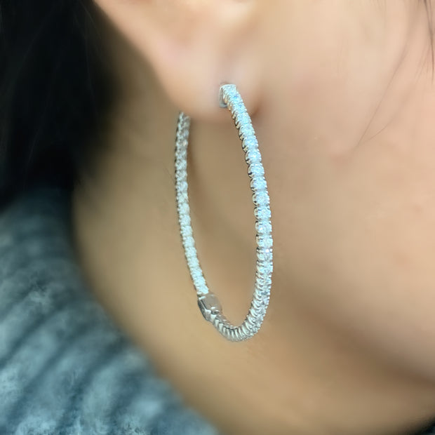 14K White Gold Large Inside Out Diamond Hoop Earrings