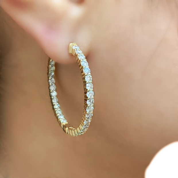 14K Gold Inside Out Medium Diamond Hoop Earrings