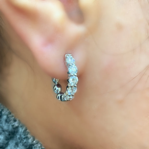 14K White Gold Small Diamond Hoop Earrings