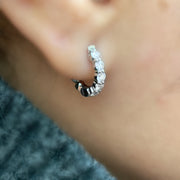 14K White Gold Small Diamond Hoop Earrings