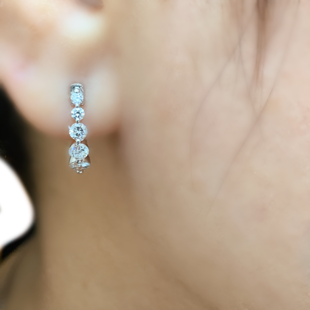 14K White Gold Small Diamond Hoop Earrings