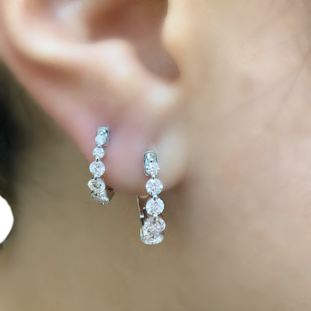 14K White Gold Medium Diamond Hoop Earrings