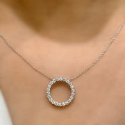 14K White Gold Diamond Circle Necklace