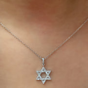 14K White Gold Diamond Star of David Necklace